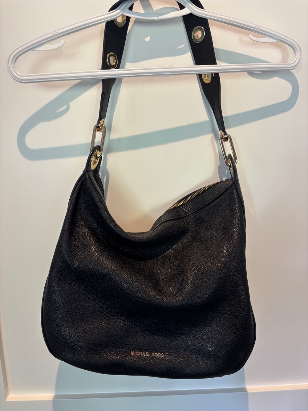 Michael Kors Black Pebbled Leather Hobo with Gold Hardware